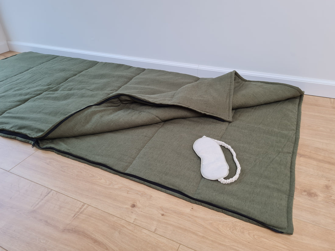 Organic HEMP Sleeping bag HEMP dark green fabric filled organic Hemp fiber filling - Hemp sleep bag / blanket quilt, hand made