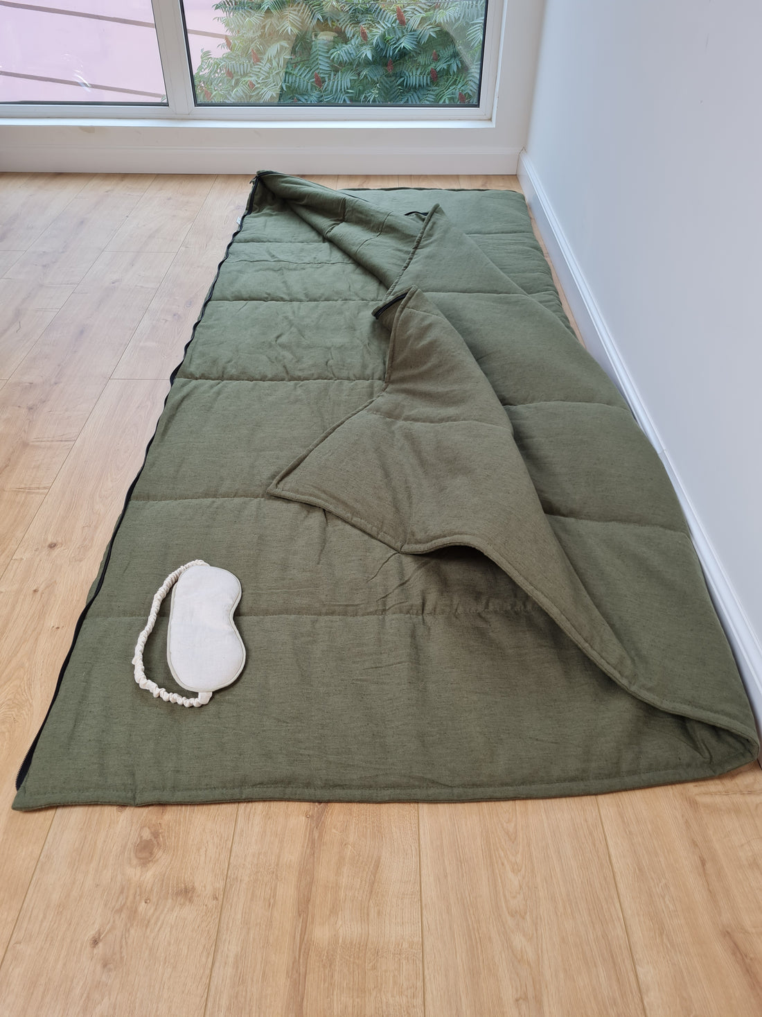 Organic HEMP Sleeping bag HEMP dark green fabric filled organic Hemp fiber filling - Hemp sleep bag / blanket quilt, hand made