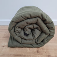 Organic HEMP Sleeping bag HEMP dark green fabric filled organic Hemp fiber filling - Hemp sleep bag / blanket quilt, hand made