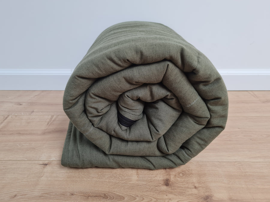 Organic HEMP Sleeping bag HEMP dark green fabric filled organic Hemp fiber filling - Hemp sleep bag / blanket quilt, hand made