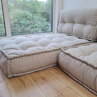 Unique Set of Hemp floor cushions: two 49"x29"x7.8", plus back cushions of 49"x16"x7.8" and 29"x16"x7.8" with organic hemp fiber filling