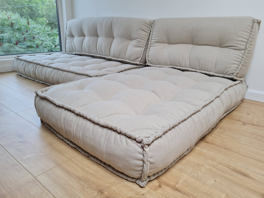 Unique Set of Hemp floor cushions: two 49"x29"x7.8", plus back cushions of 49"x16"x7.8" and 29"x16"x7.8" with organic hemp fiber filling