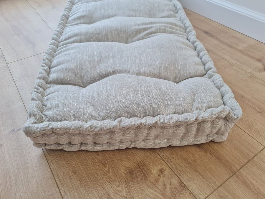 15.5" x 35.5" (39 x 90 cm) Hemp Window Mudroom Floor bench cushion filled organic hemp fiber in natural non-dyed light gray linen fabric