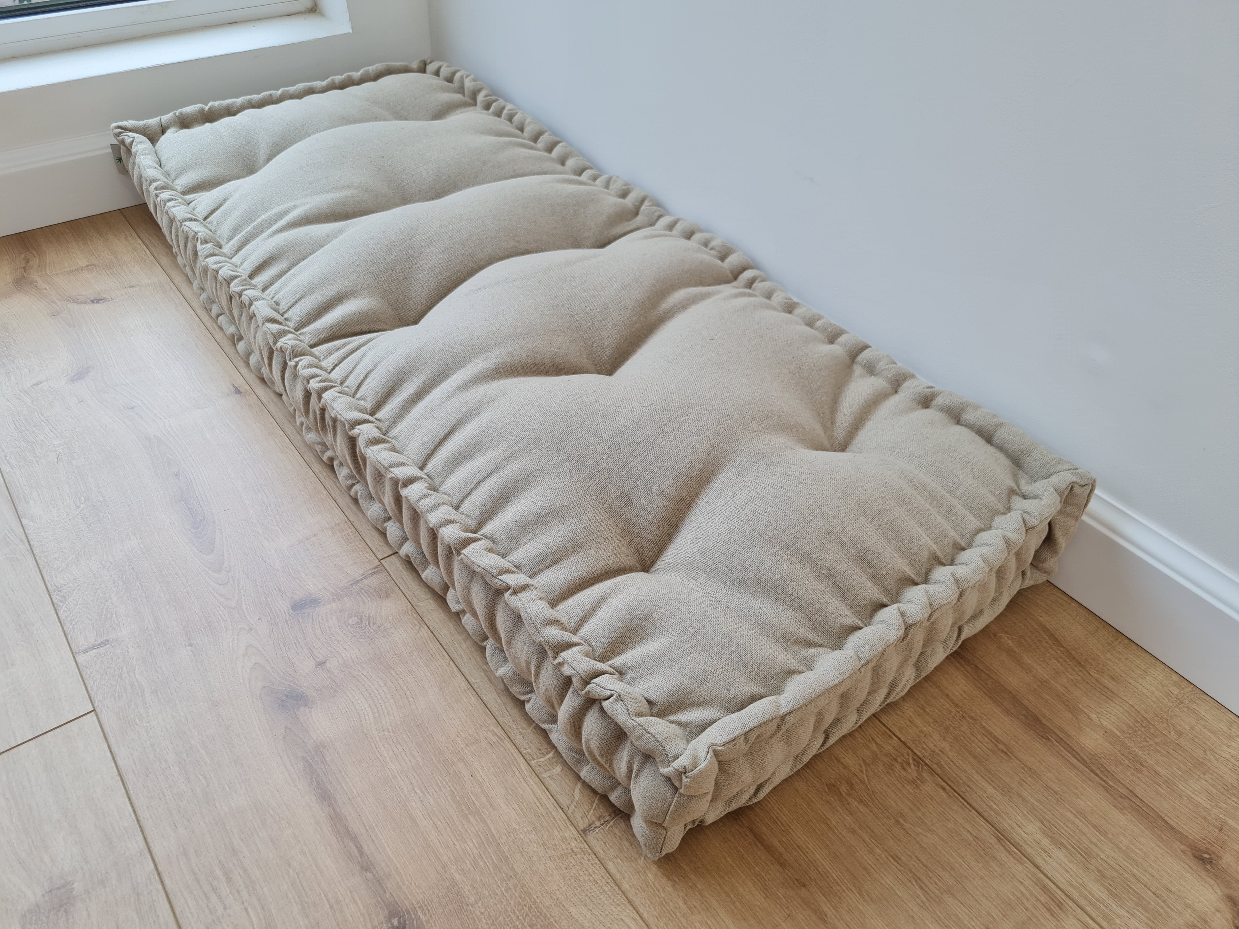 20"x20" (50x50 cm) Hemp natural non-dyed grey beige window Mudroom Floor Bench cushion with organic hemp fiber filling in linen fabric