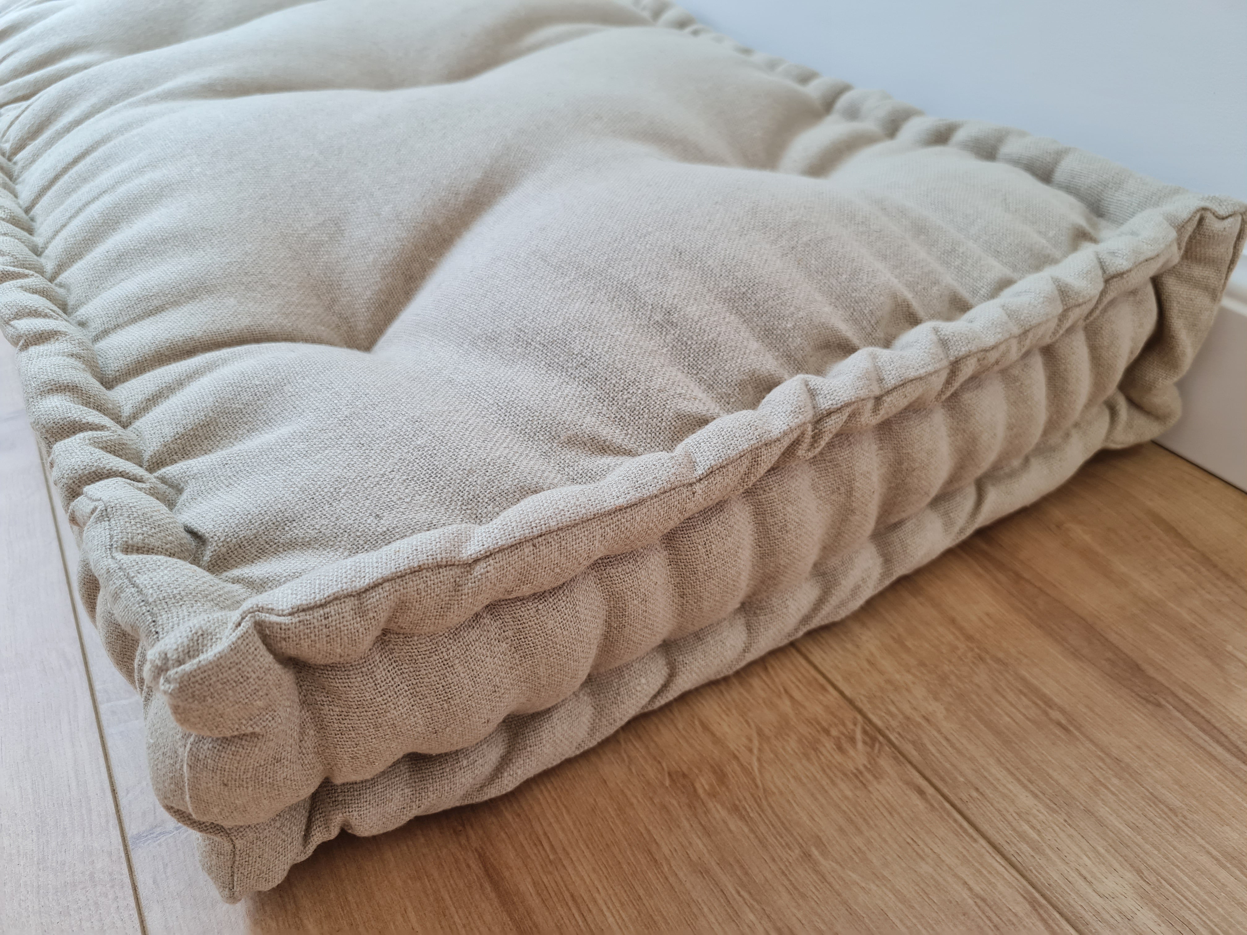20"x20" (50x50 cm) Hemp natural non-dyed grey beige window Mudroom Floor Bench cushion with organic hemp fiber filling in linen fabric