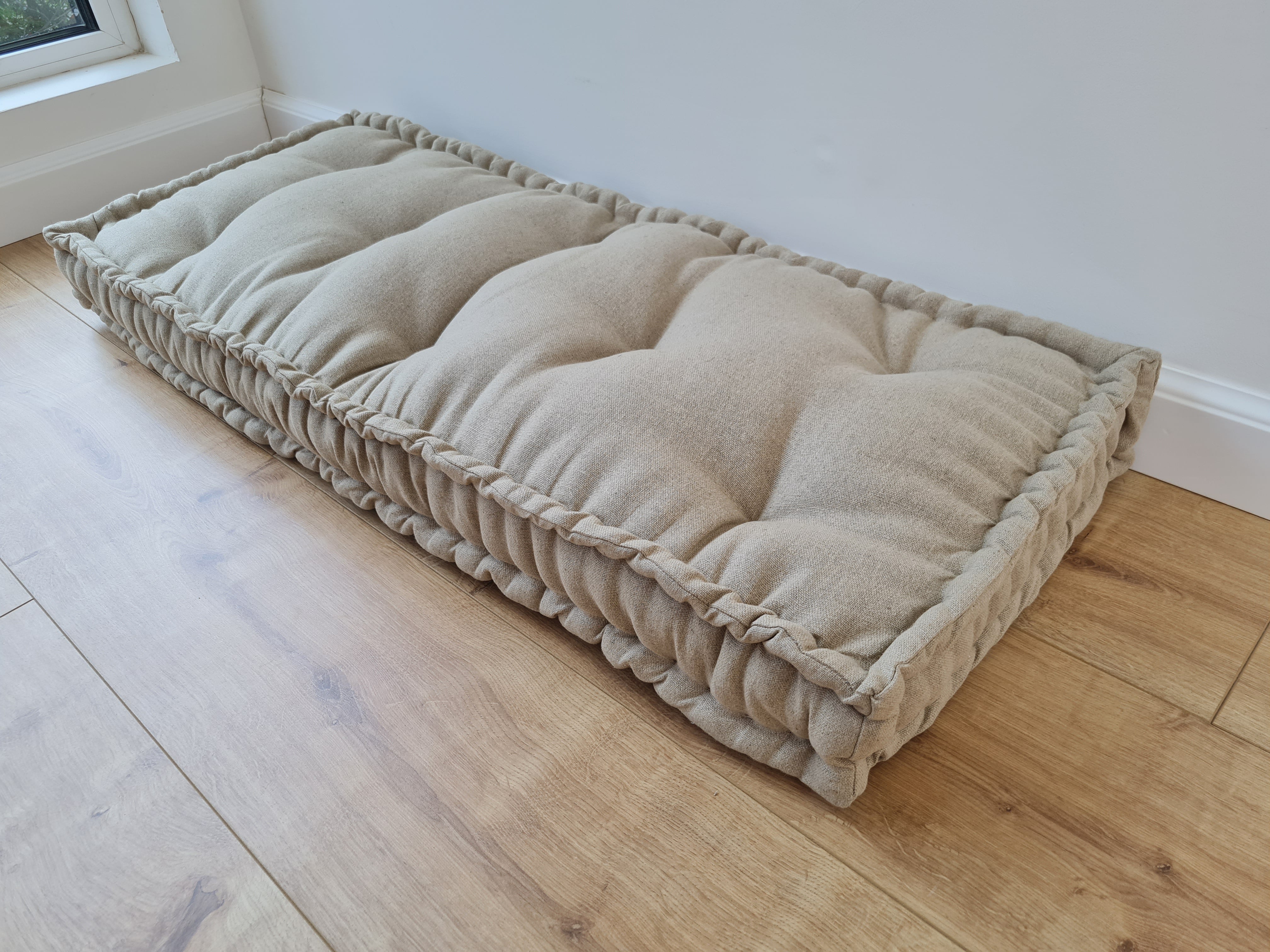 20"x20" (50x50 cm) Hemp natural non-dyed grey beige window Mudroom Floor Bench cushion with organic hemp fiber filling in linen fabric