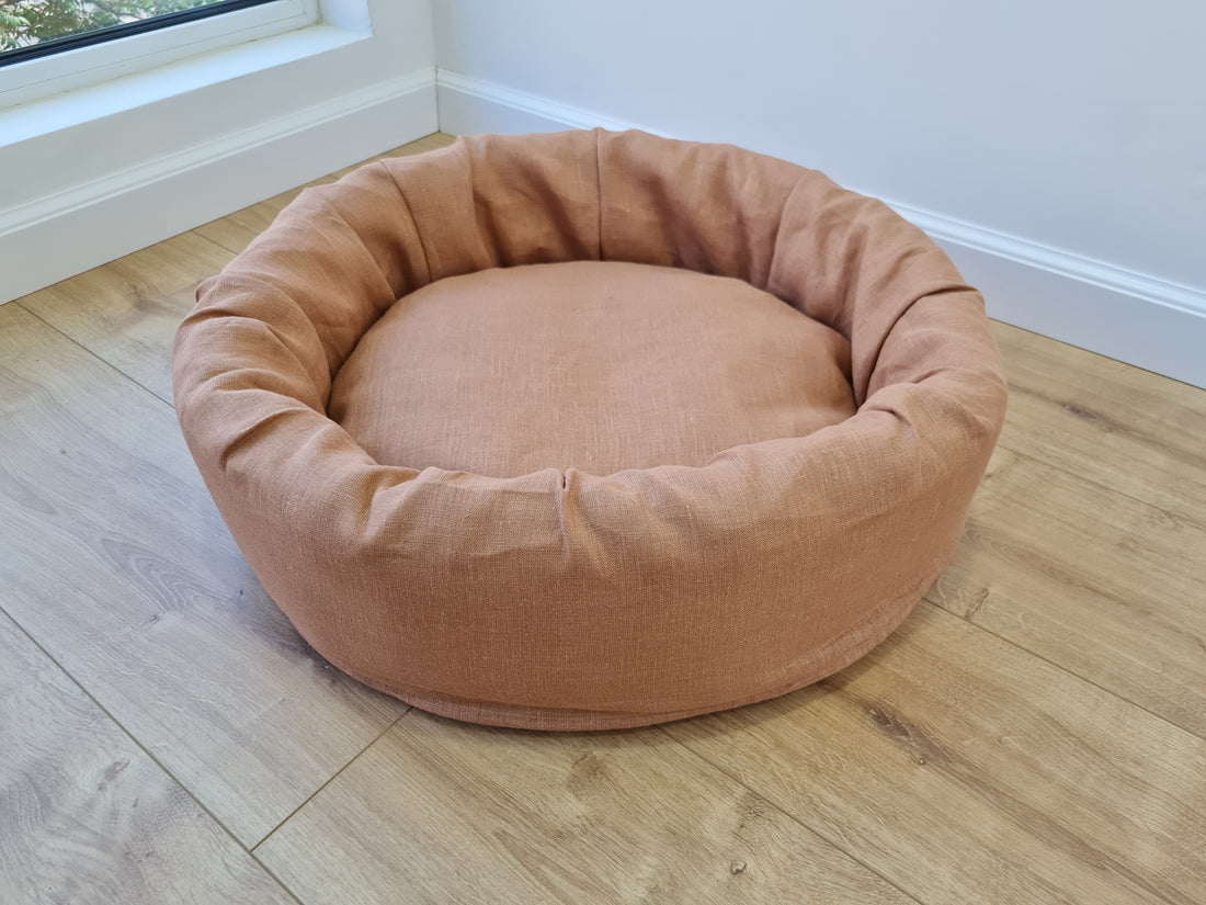 Unique Round Hemp Linen Pet Bed Cot with Removable Washable Natural Linen Cover Filled Organic Hemp Fiber house eco-friendly Gift