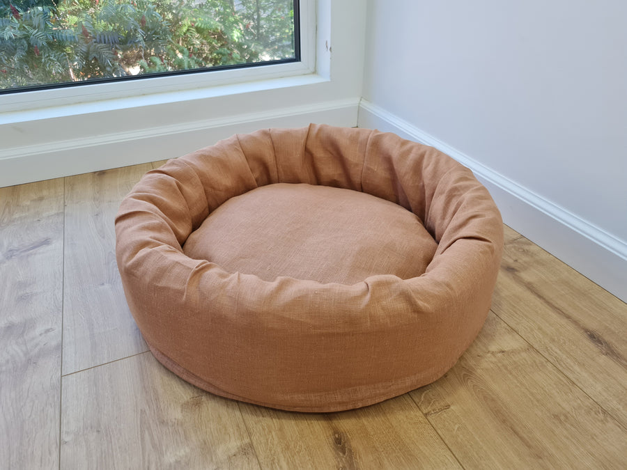 Unique Round Hemp Linen Pet Bed Cot with Removable Washable Natural Linen Cover Filled Organic Hemp Fiber house eco-friendly Gift