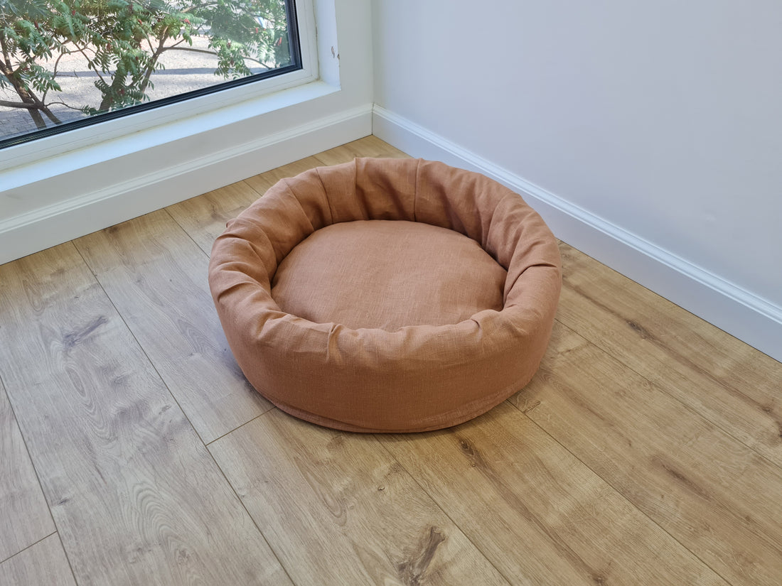 Unique Round Hemp Linen Pet Bed Cot with Removable Washable Natural Linen Cover Filled Organic Hemp Fiber house eco-friendly Gift