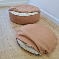 Round Hemp Cotton velvet Caramel Pet Bed Cot with Removable Washable Natural velvet Cover Filled Organic Hemp Fiber house eco-friendly Gift