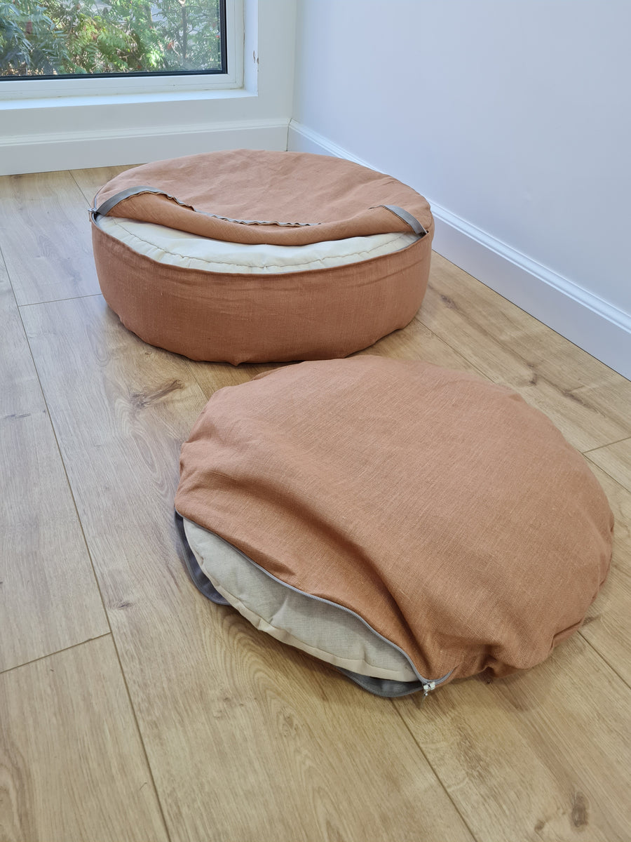 Round Hemp Cotton velvet Caramel Pet Bed Cot with Removable Washable Natural velvet Cover Filled Organic Hemp Fiber house eco-friendly Gift