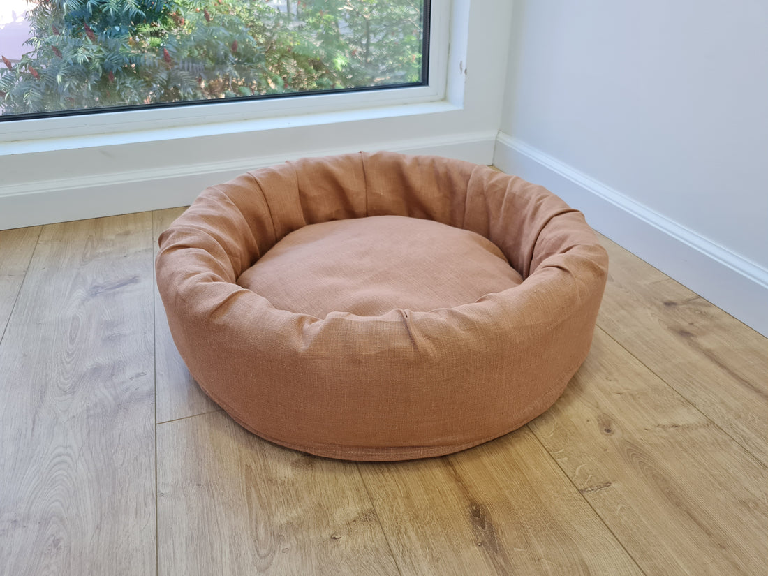 Unique Round Hemp Linen Pet Bed Cot with Removable Washable Natural Linen Cover Filled Organic Hemp Fiber house eco-friendly Gift