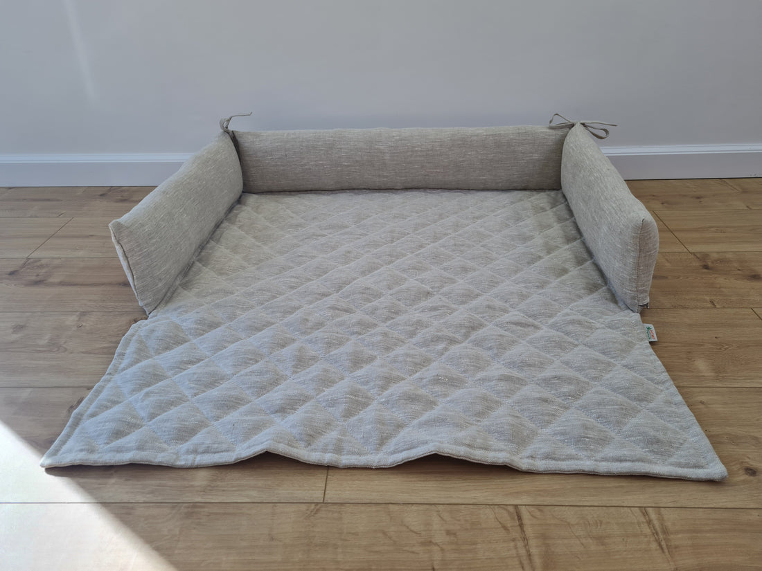 Organic HEMP Dog protector mat bed on a sofa Natural non-dyed linen fabric filled organic HEMP Fiber - mat carpet - house for cats organic