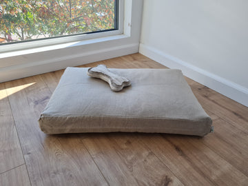 Hemp Linen 16"x24" (40x60cm) Pet Mat Pad Cushion with Removable Linen Cover organic hemp fiber filler in linen non-dyed grey fabric