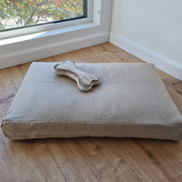 Natural Hemp Linen Pet Mat Pad Cushion with Removable non-dyed grey Linen Cover organic hemp fiber filler in non-dyed linen fabric