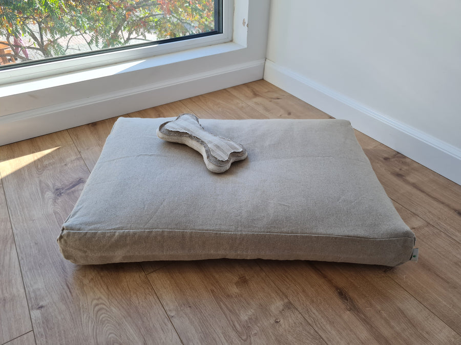 Natural Hemp Linen Pet Mat Pad Cushion with Removable non-dyed grey Linen Cover organic hemp fiber filler in non-dyed linen fabric