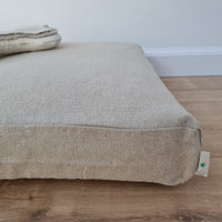 Natural Hemp Linen Pet Mat Pad Cushion with Removable non-dyed grey Linen Cover organic hemp fiber filler in non-dyed linen fabric