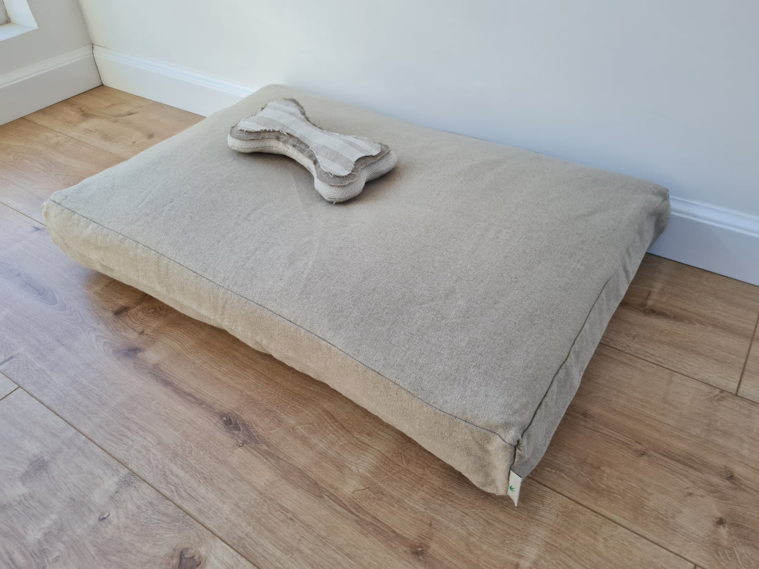 Natural Hemp Linen Pet Mat Pad Cushion with Removable non-dyed grey Linen Cover organic hemp fiber filler in non-dyed linen fabric