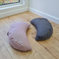 Linen Meditation Cresсent Cushion filled Buckwheat Hulls Yoga Crescent pillow