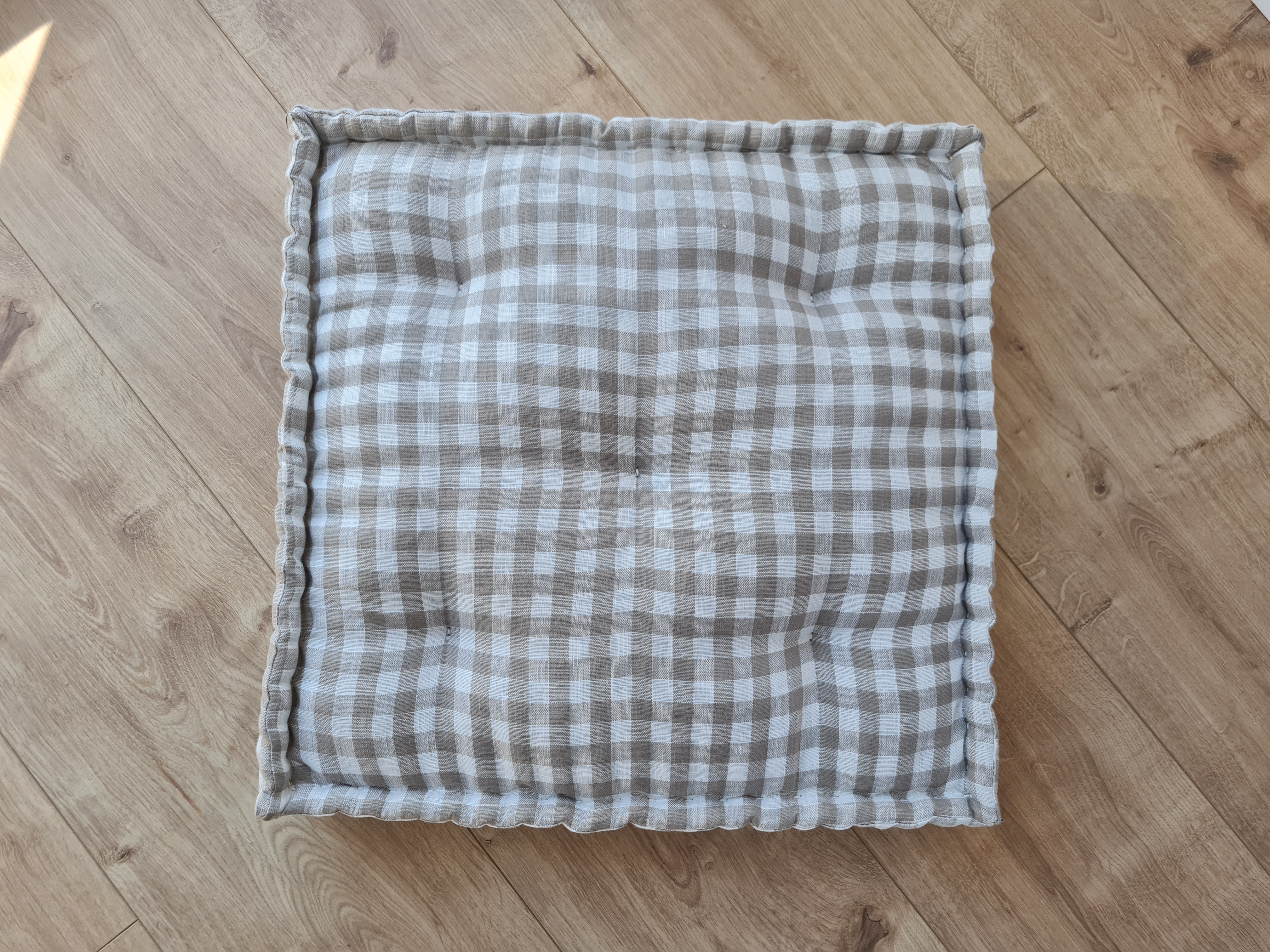 Hemp Linen Floor Cushion fileld organic Hemp Fiber in Natural checkered Linen fabric / floor pillow Pillow seat/Meditation Yoga