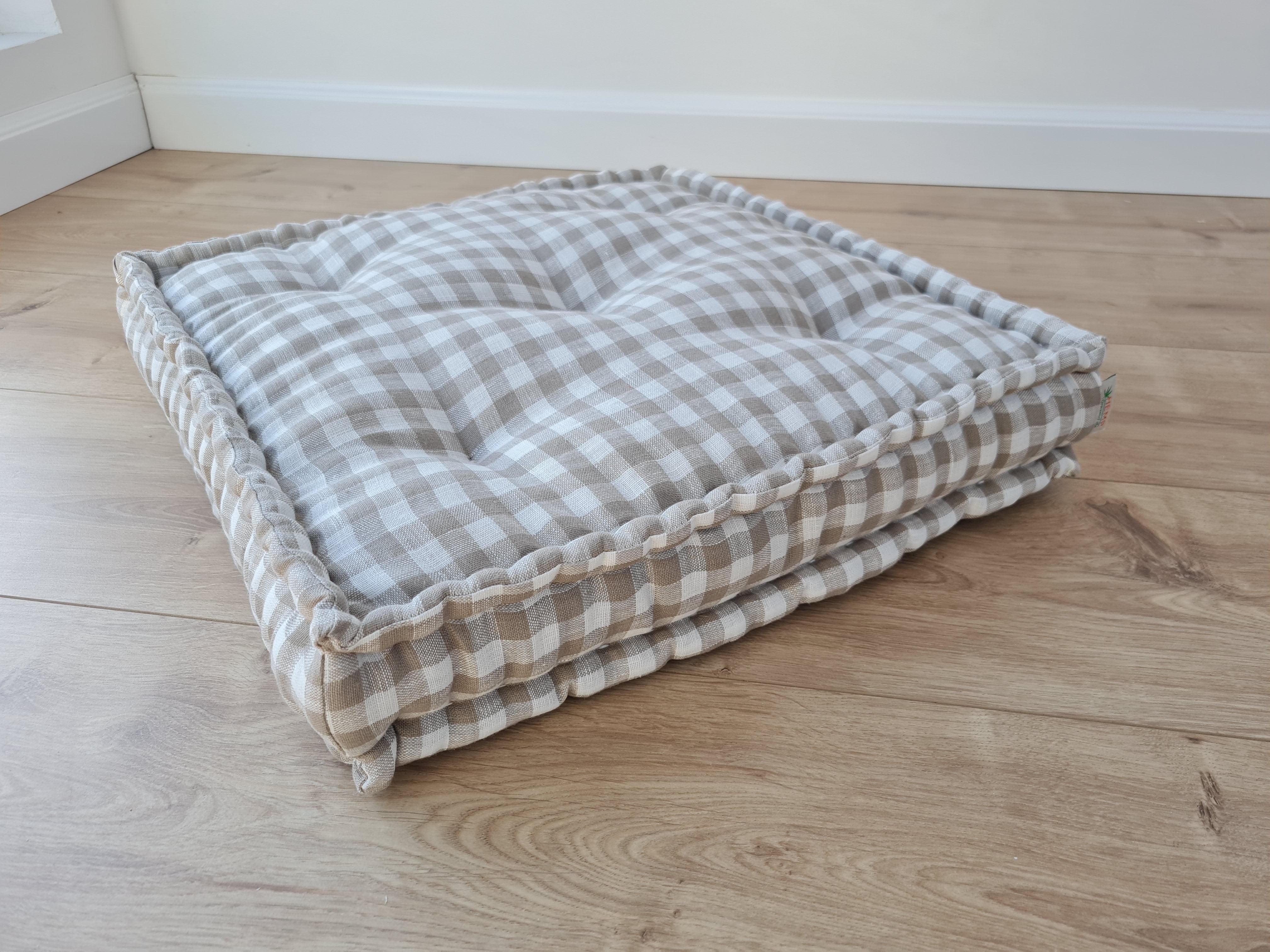 Hemp Linen Floor Cushion fileld organic Hemp Fiber in Natural checkered Linen fabric / floor pillow Pillow seat/Meditation Yoga