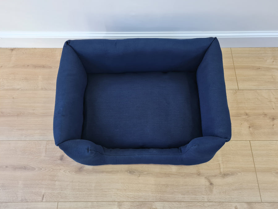 19"Lx13.4"W (48x34cm) Natural Hemp Linen Dog Bed Dark blue Linen Fabric filled organic Hemp Fiber filling - house for cats organic gift