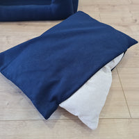 19"Lx13.4"W (48x34cm) Natural Hemp Linen Dog Bed Dark blue Linen Fabric filled organic Hemp Fiber filling - house for cats organic gift