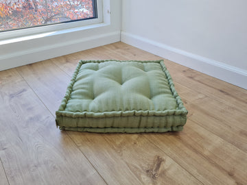 16"x16" (40x40 cm) Hemp Linen Floor Cushion fileld organic Hemp Fiber in light olive Natural Linen fabric