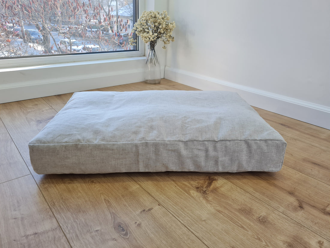 16"x24" (40x60cm) Hemp Linen pet mat pad cushion with removable linen hemp cover organic hemp fiber filler in non-dyed linen fabric