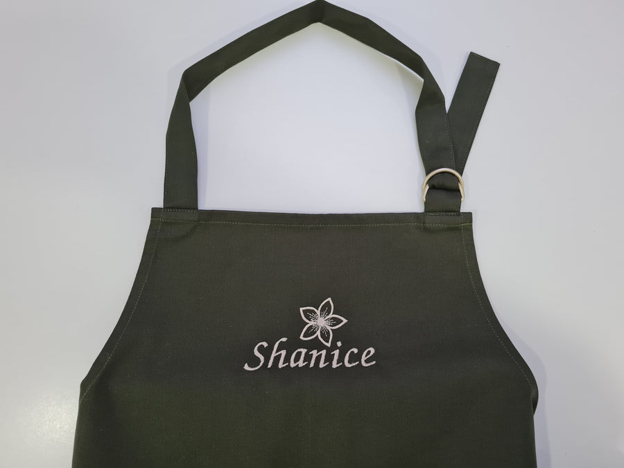 Natural Apron Personalized Eco-friendly Cotton apron Full Embroidery apron Long Apron with pocket for