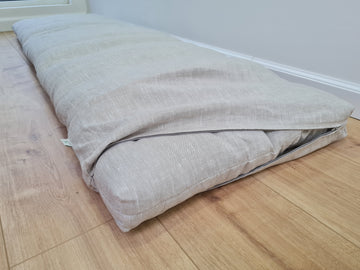 21" x 68" (53 x 173cm) Hemp cushion 3” thick organic mat with hemp fiber filler inside in natural non-dyed linen fabric with removable cover