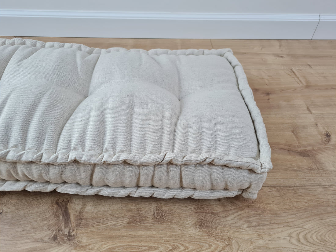 14" х 40" ( 35 х 102 cm) Hemp Custom madeWindow Mudroom Floor bench cushion filled organic hemp fiber in natural non-dyed linen fabric