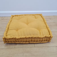 16"x16" (40x40 cm) Hemp Floor cushion with organic hemp fiber filling in natural yellow linen fabric / floor pillow / Pillow seat