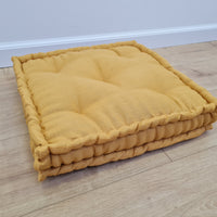 16"x16" (40x40 cm) Hemp Floor cushion with organic hemp fiber filling in natural yellow linen fabric / floor pillow / Pillow seat