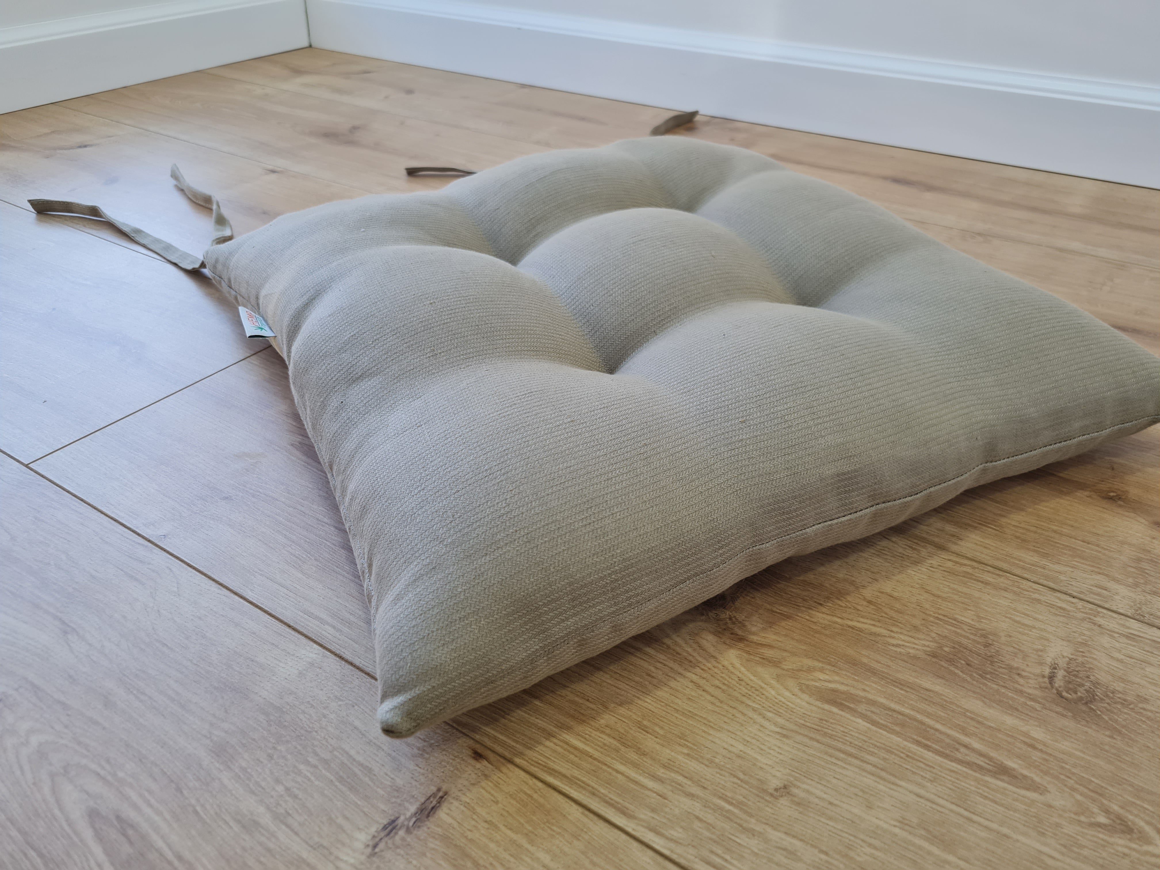 Hemp Linen seat cushion in Stripe for chair with ties filled organic hemp fiber in Natural Linen fabric in Stripe Chair Cushion Pillow seat