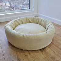 Unique Round Hemp Linen Pet Bed Cot with Removable Washable Natural light yellow Linen Cover Filled Organic Hemp Fiber eco-friendly Gift