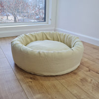 Unique Round Hemp Linen Pet Bed Cot with Removable Washable Natural light yellow Linen Cover Filled Organic Hemp Fiber eco-friendly Gift