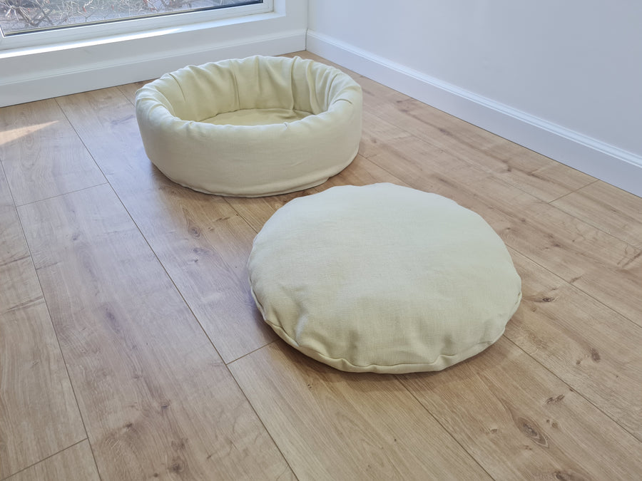 Unique Round Hemp Linen Pet Bed Cot with Removable Washable Natural light yellow Linen Cover Filled Organic Hemp Fiber eco-friendly Gift