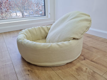 Unique Round Hemp Linen Pet Bed Cot with Removable Washable Natural light yellow Linen Cover Filled Organic Hemp Fiber eco-friendly Gift