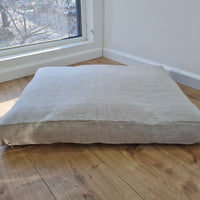 Natural Hemp Linen Pet Mat Pad Cushion with Removable non-dyed grey Linen Cover organic hemp fiber filler in non-dyed linen fabric