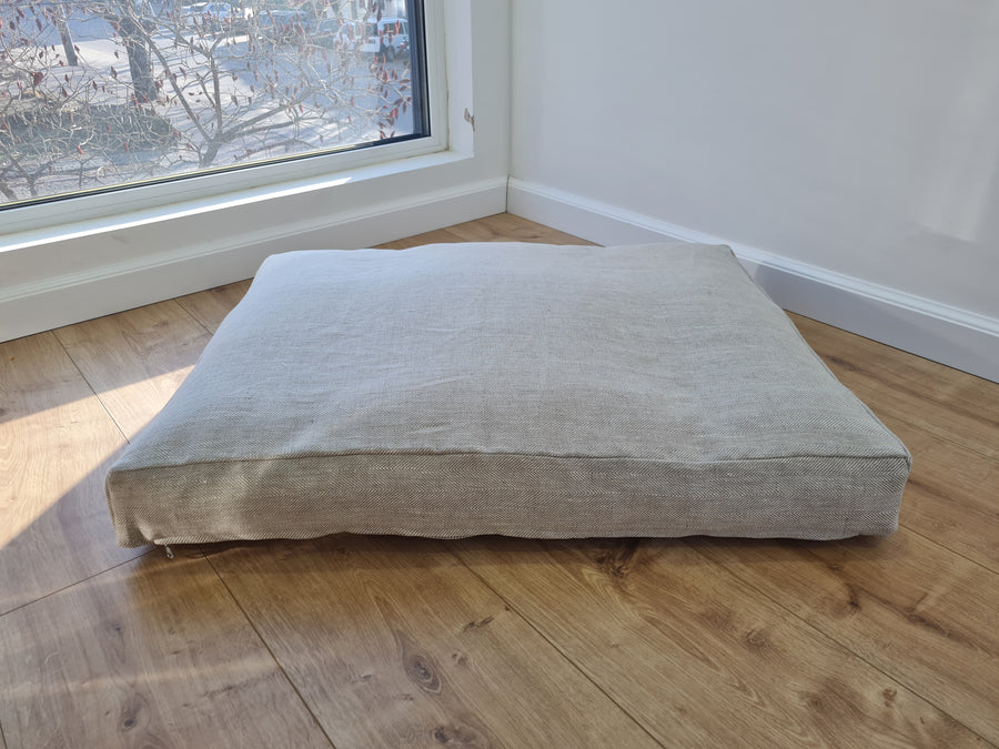 Natural Hemp Linen Pet Mat Pad Cushion with Removable non-dyed grey Linen Cover organic hemp fiber filler in non-dyed linen fabric