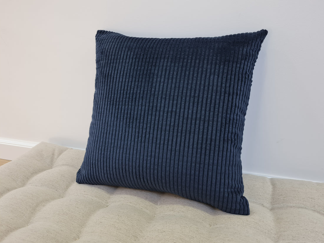 16"x16" (40x40cm) Hemp Throw Pillow with Cover Filled HEMP Fiber filler in Natural dark blue cotton corduroy zipped Cover Decorative Cushion