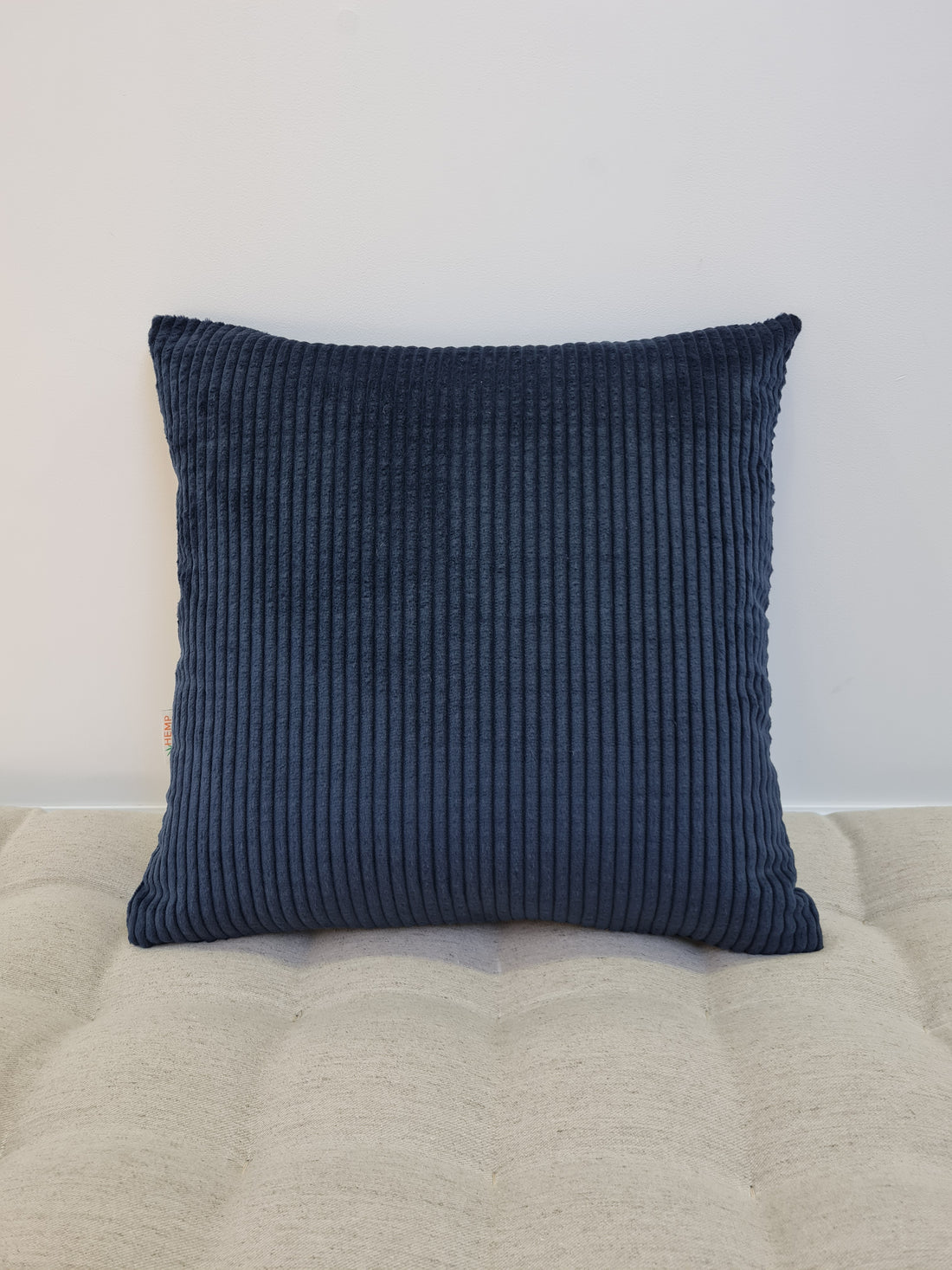 16"x16" (40x40cm) Hemp Throw Pillow with Cover Filled HEMP Fiber filler in Natural dark blue cotton corduroy zipped Cover Decorative Cushion