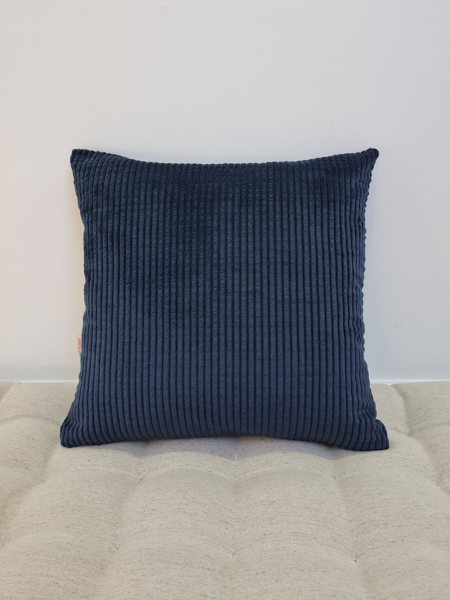 16"x16" (40x40cm) Hemp Throw Pillow with Cover Filled HEMP Fiber filler in Natural dark blue cotton corduroy zipped Cover Decorative Cushion