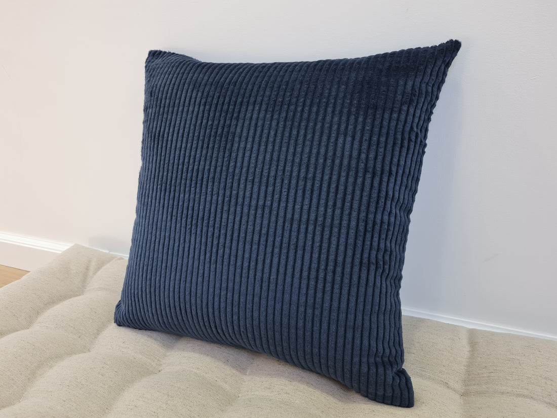 16"x16" (40x40cm) Hemp Throw Pillow with Cover Filled HEMP Fiber filler in Natural dark blue cotton corduroy zipped Cover Decorative Cushion