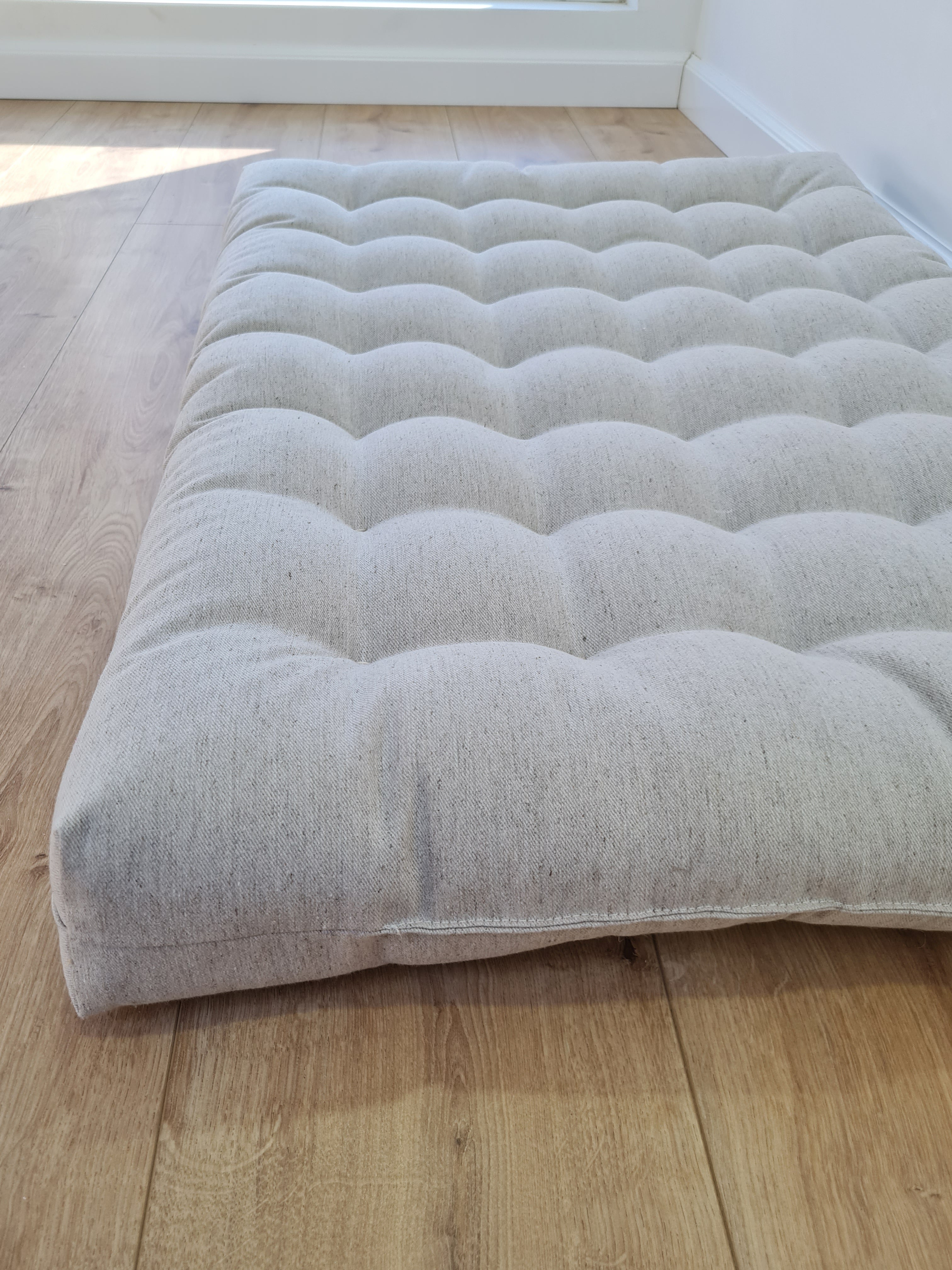 Hemp Linen cushion mat with organic hemp fiber filling in natural non dyed linen fabric window bench cushion custom made
