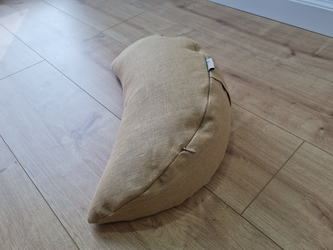 Natural Linen meditation Cresсent cushion Olive filled with buckwheat hulls