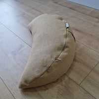 Natural Linen meditation Cresсent cushion Olive filled with buckwheat hulls