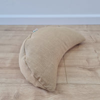 Natural Linen meditation Cresсent cushion Olive filled with buckwheat hulls