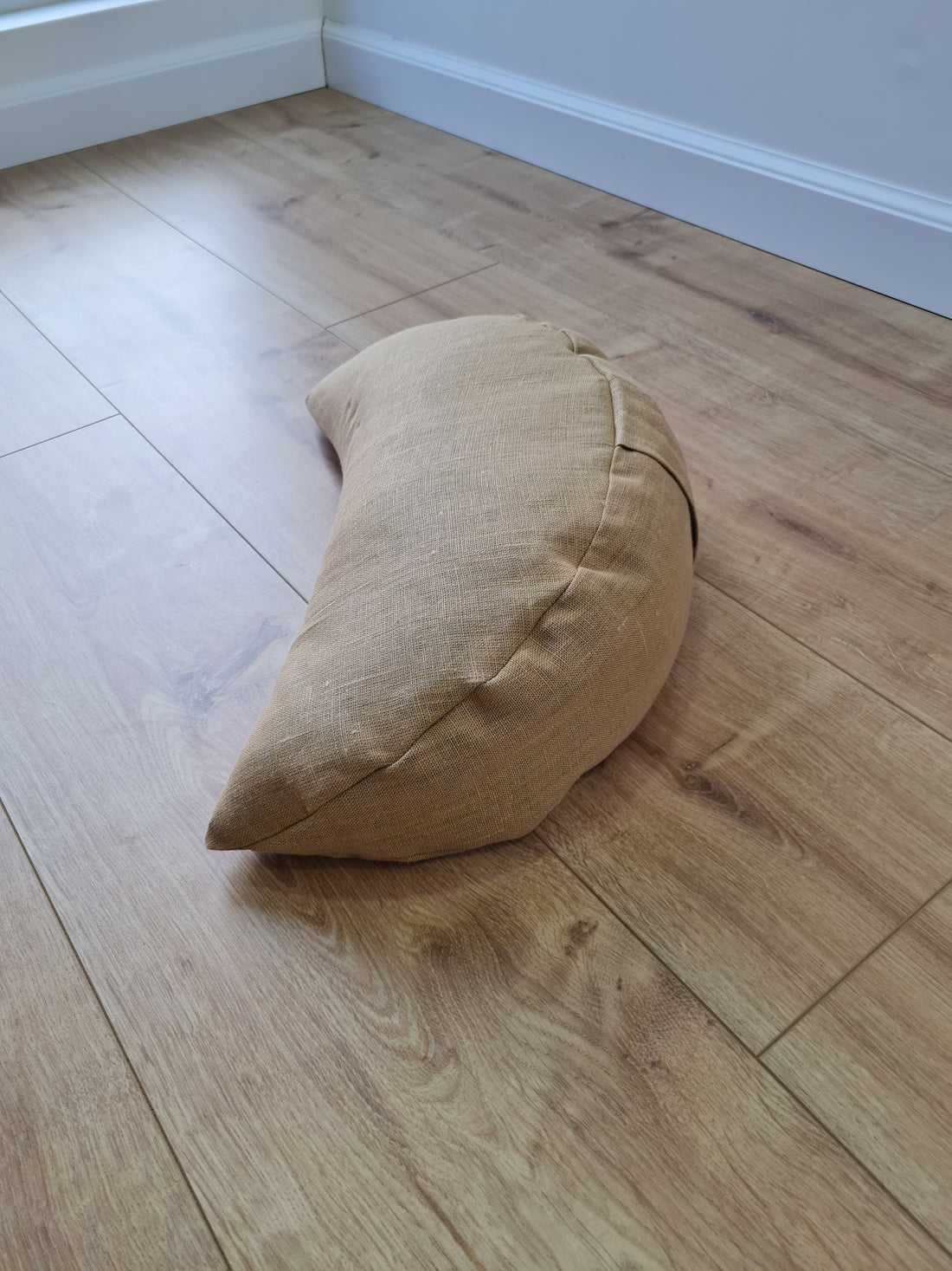 Natural Linen meditation Cresсent cushion Olive filled with buckwheat hulls